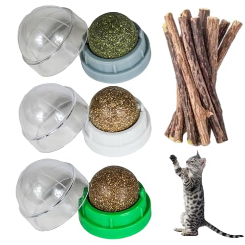 TioRacY MigWoo 5 Stück Katzenminze Sticks 3 Katzenminze Balls Set - Natürliches Katzenspielzeug mit Catnip für Zahnpflege Zahnreinigung Mundgesundheit und gegen Langeweile für Katzen