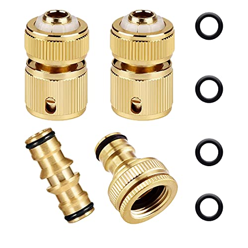 4 Stück Schlauchverbinder Set Messing Gartenschlauch Verbindungsstück Kit 1 Hose Quick Connector 1 2 Zoll 1 Wasserstop-Anschluss 1 Hahnverbinder Adapter 1 Schlauchkupplung zur Schlauchverlängerung