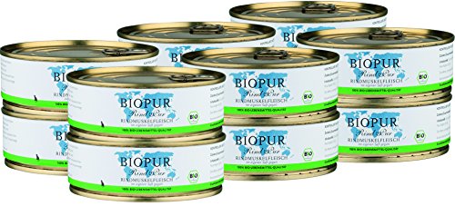 BIOPUR Bio Katzenfutter Rindmuskelfleisch für Katzen 12x200g