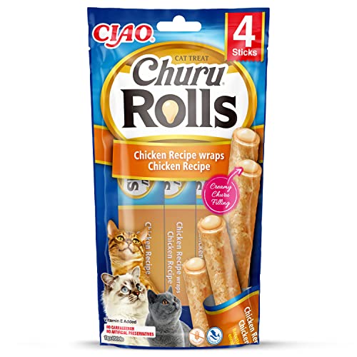 INABA Churu Rolls Reich an Hähnchen und Thunfisch Katzenleckerlis Getreidefrei Zuckerfrei ohne künstliche Aromen Katzensnacks 40 g 1er Pack