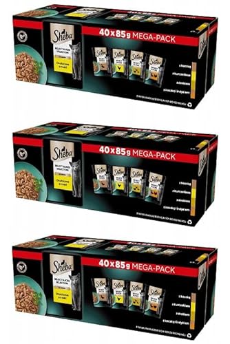 Sheba Selection Mini filets Katzenfutter nass in Sauce Geflügel Variation 120 Portionsbeutel 85g 3-er Pack