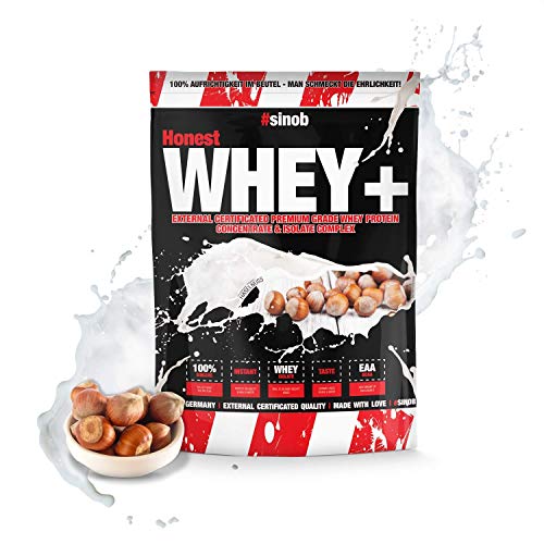 Honest Whey Protein Pulver Haselnuss 1 x 1000 g mit 12 5% Isolate Anteil. Instant lÃ¶sliches Eiweiss Protein Pulver mit EAA BCAA aus frischer Weidemilch. Optimal fÃ¼r den Muskelaufbau.