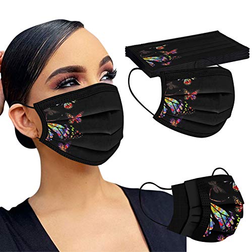 Diadia Home 10 Stück 3lagig Nasen Schutz Schmetterling gedruckt Atmungsaktive Multifunktionstuch für Erwachsene Schwarz