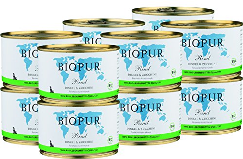 BIOPUR Bio Hundefutter Rind Dinkel Zucchini für Hunde 12x400g