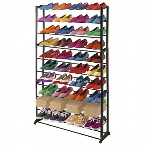 Mendler Schuhregal Schuhablage Kunststoff Metall Querstreben für 40 Paar Schuhe - schwarz