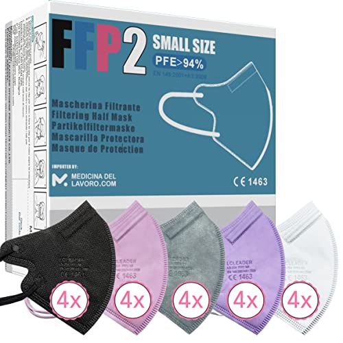 20 FFP2 KN95 Maske CE Zertifiziert Kleine Größe Small Medizinische Mask mit 4 Lagige Masken ohne Ventil Staub- und Partikelschutzmaske Atemschutzmaske mit Hoher BFE-Filtereffizienz 95 20 Stück