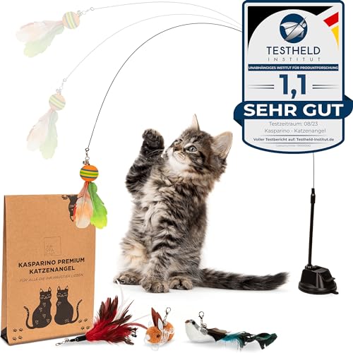 KASPARINO Katzenangel stabil   Angel Federn Vogel Saugnapf   Selbstbeschäftigung   Langlebige Katzen Angel inkl. Katzenminze   interaktives Set
