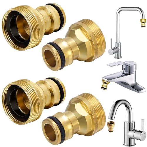 MOLIMOLI Wasserhahn Adapter 4er Set - Universal Schlauchadapter Messing Anschluss für Gartenschlauch passend für 22mm und 24mm Gewinde wasseranschluss Adapter schlauchadapter