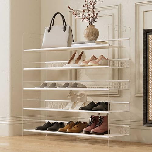 Schuhregal mit 5 Ebenen multifunktionaler schmaler Aufbewahrungsturm für 15 25 Paar großes Fassungsvermögen offenes Regal für Eingangsbereich Flur und Schrank weiß 75 cm