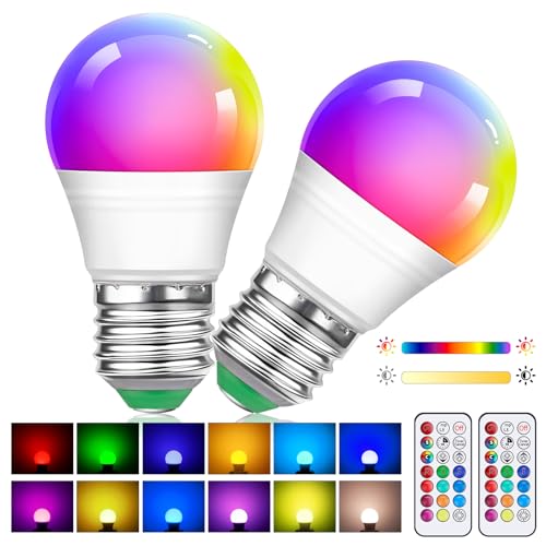 Liuyife 2 Stück 5W Ersatz 40W G45 Dimmbare Mehrfarbige Edison LED Lampe Mit Fernbedienung E27 Schraubsockel Farbwechselbirne RGB Warmweiß Geeignet Für Alltagsbeleuchtung Und Stimmungsbeleuchtung