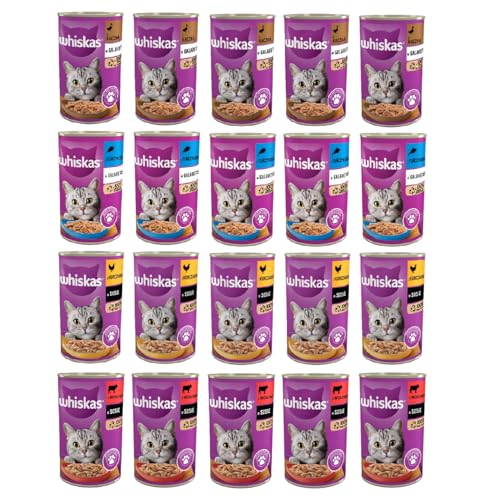 Whiskas Katzenfutter in Dose Geschmacksmix Ente Thunfisch Huhn und Rindfleisch Set 20x 400g