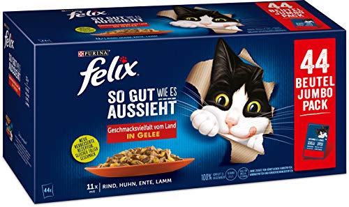 FELIX Katzennassfutter So gut wie es aussieht in Gelee Geschmacksvielfalt vom Land 44 x 85 g