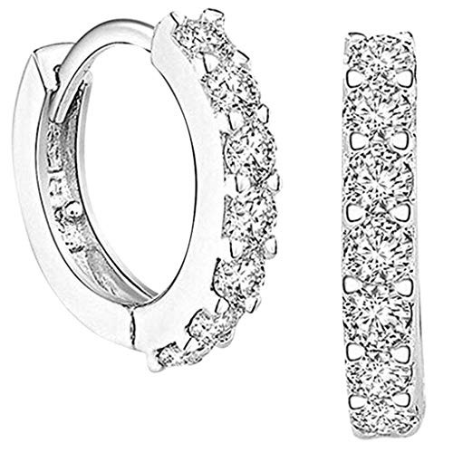 Damen Creolen Ohrstecker 925 Sterling Silber Schlicht Design Ohrringe Retro Innen Außen Zirkonia Stilvoll Und Elegant Weiß