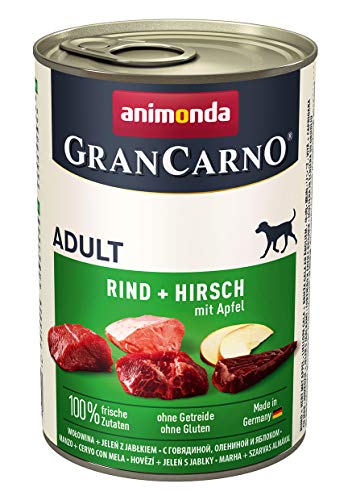 animonda GranCarno adult Hundefutter Nassfutter fÃ¼r erwachsene Hunde Rind Hirsch mit Apfel 6 x 400 g