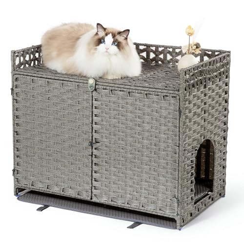 Katzentoilettengehege mit 2 Katzentoiletten-Matten Katzentoilettenversteck versteckter Katzenklo Schrank für Staub- und Ordnungskontrolle versteckte Kitty Katzentoilette Möbel Rustikaler Stil