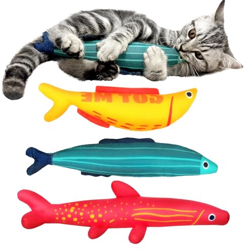 Fida Katzenspielzeug 3er Set mit 100% natürlicher Katzenminze weiches Kätzchenspielzeug zum Kuscheln Treten und Beißen Fisch-Design