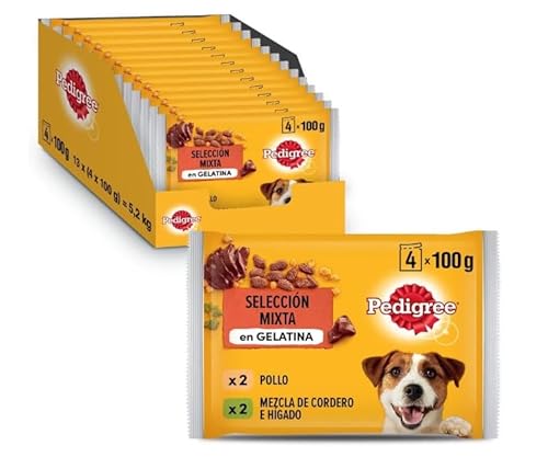 PEDIGREE Adult Huhn Lamm in Gelee - Nassfutter für ausgewachsene Hunde - 13 Multipacks mit 4x100g 52 Beuteln