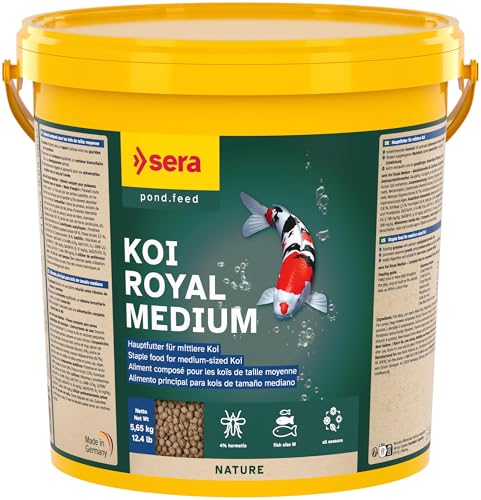 sera Koi Futter Royal Medium 21 l 5 65 kg Hauptfutter für 12-25 cm Koi Teichfutter frei von Farb- Konservierungsstoffen Leicht verdaulich wasserfreundlich Fischfutter Teich