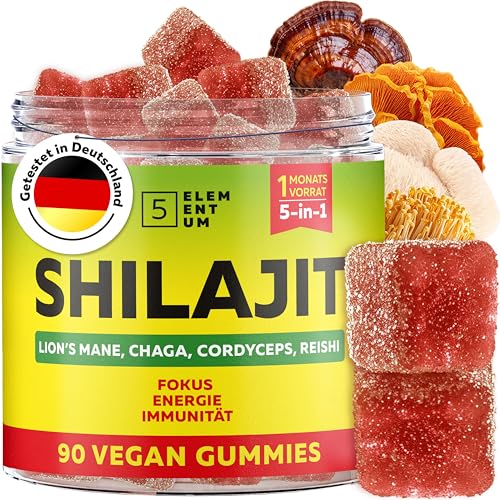 Natural Shilajit Gummies - 90 Stück 2200mg - Premium Shilajit Gummies mit Löwenmähne Reishi Chaga Cordyceps - Shilajit aus dem Himalaja für Energie Vitalität Mit Kirschgeschmack