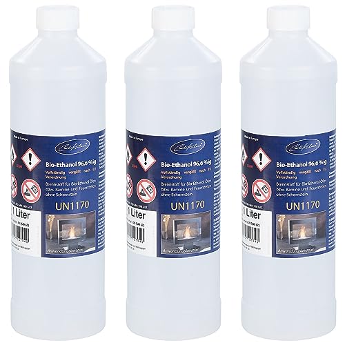 Carlo Milano Ethanol Flasche 3er Set Bio Ethanol Bio Alkohol für Deko Kamine je 1 l Biokamin Ethanol Flüssige Ethanol Feuerschale