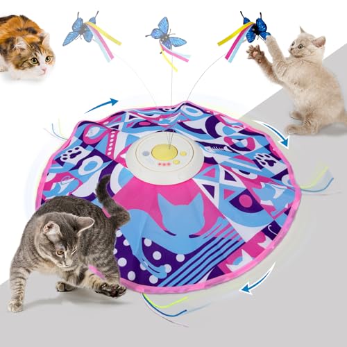 TOHDNC Automatische Katze Spielzeug Aufladbar 3in1 Verstecken Suchen für Kätzchen interaktives automatisches Spielen Flitternden Schmetterling Bewegender Stab Feder für alle Rassen
