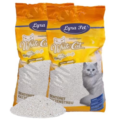 Lyra Pet 30 Liter White Cat Katzenstreu Mit Babypuder Duft Feines Klumpstreu 350% Saugkraft Naturprodukt aus Bentonit Stark Klumpend Saubere Wohnung Neutralisiert Gerüche Staubarm