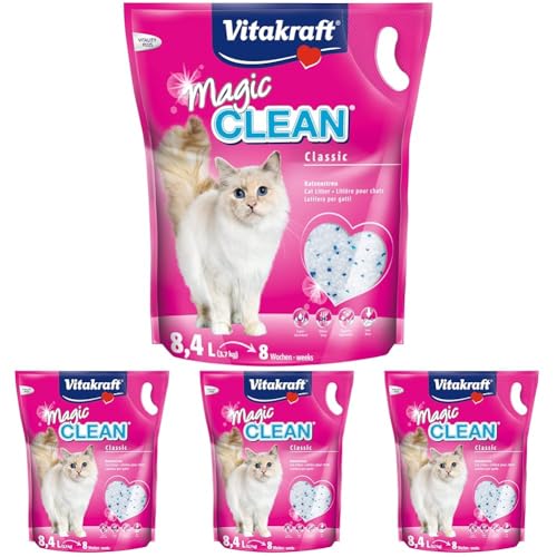 Vitakraft Magic Clean Classic Katzenstreu Nicht klumpend aus Mineralkügelchen Bakterienhemmend besonders staubarm reicht für 8 Wochen 1x 8 4l Packung mit 4