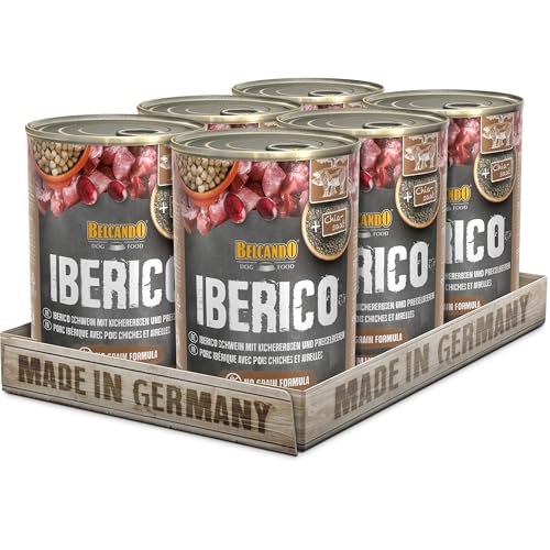 Belcando Super Premium Dose 6x400g Iberico mit Kichererbsen Preiselbeeren Nassfutter für Hunde Feuchtfutter Dose Alleinfutter für Hunde Aller Rassen