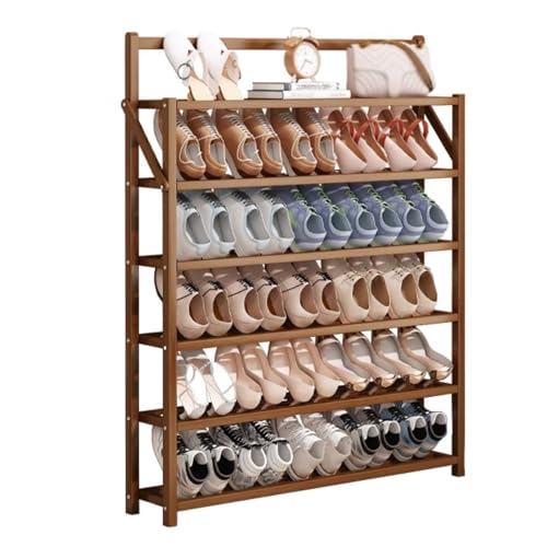 Tragbares Schuhregal aus Bambus schräg platzsparend zusammenklappbar für Schrank Eingangsbereich und kleine Räume 100 x 17 x 120 cm stilvolle schmale Aufbewahrungslösung