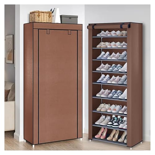 Dxcaicc 10-Stöckiges Vertikales Schuhregal Platzsparender Schuhaufbewahrer Schuhregal Mit Abdeckbarem Non-Woven-Stoff Für 27 Paare Braun
