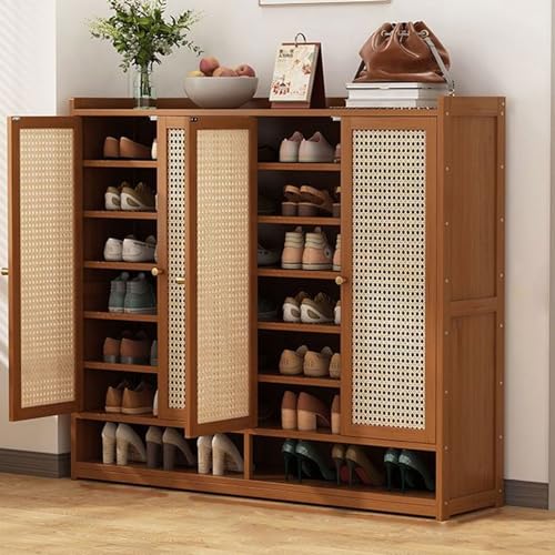  Bambus schmal platzsparend Holz Türen Retro Braun für Wohnzimmer Küche perfekte Aufbewahrung im Größe 120x 32x 107