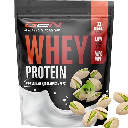 Whey Protein Pulver - 1000 g Pistazie - Mit Isolate Anteil - bis zu 22 g Protein pro Portion - Instant lösliches Eiweiss Protein Pulver mit BCAA EAA
