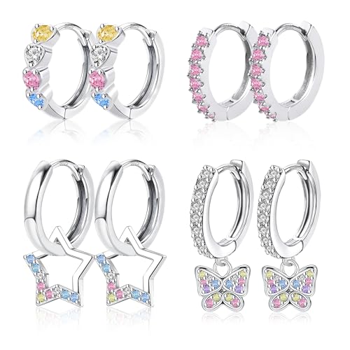  4 Paar Multipack Kleine 14k Echt Vergoldete Knorpel Huggie in Herzform für und Mädchen