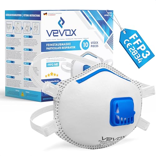 VEVOX FFP3 Maske mit Ventil 5er 10er oder 20er Set Staubmaske Atemschutzmaske Staubschutzmaske Feinstaubmaske Atemschutz z.B. gegen Feinstaub Schimmel oder Asbest