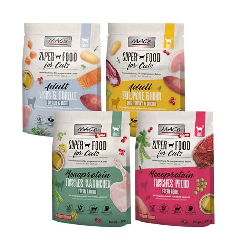 Mac s Cat Trockenfutter Probierpaket 4 x 300g Getreidefrei mit Omega 3 6 Trockenvollnahrung für ausgewachsene Katzen