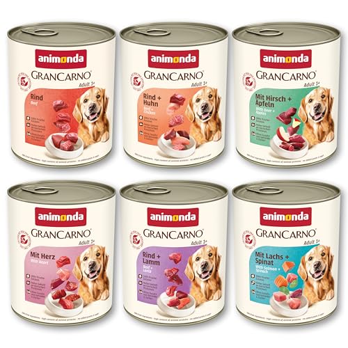 animonda GranCarno Adult Herzhafte Variation 6x 800g für ausgewachsene Tiere für 100% frischen fleischlichen Zutaten Hundefutter ohne Getreide