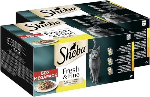 SHEBA Portionsbeutel Multipack Fresh Fine in Sauce mit Huhn mit Geflügel mit Truthahn 2 x 50 x 50g