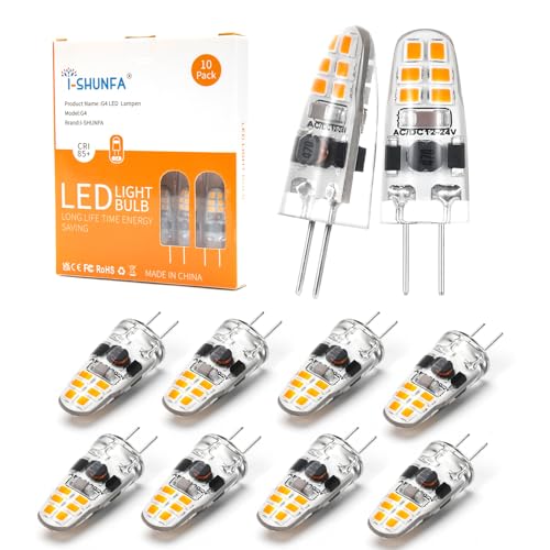 I-SHUNFA G4 LED Lampen 1.2W Dimmbar Warmweiß 3000K AC DC 12-24V Mini LED Birne Leuchtmittel Ersatz 10W-15W G4 Halogen Glühbirne für Küche Dunstabzugshaube Büro 10pack