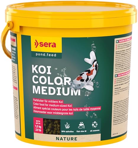 sera Koi Futter Color Medium 3 8 l 1 3 kg Natürliches Koifutter für farbenprächtige Koi 12-25 cm Optimale Farbausprägung mit Spirulina Gammarus Krill Für Gute Wasserqualität im Teich