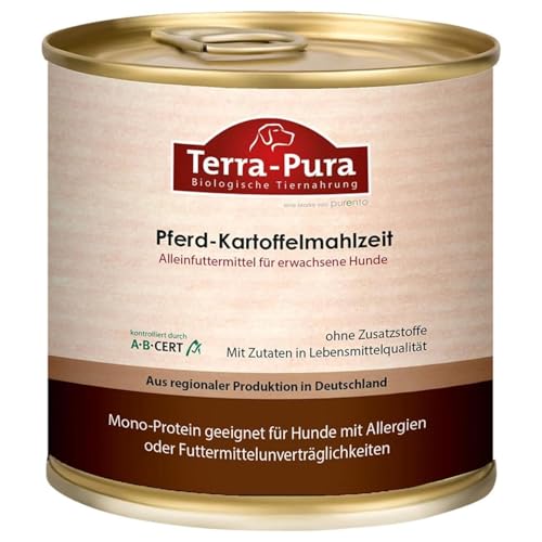 Terra-PURA Hundefutter Pferd-Kartoffelmahlzeit 800g Premium Nassfutter für empfindliche Hunde glutenfrei 55% Pferdefleisch ohne Getreide für Allergiker geeignet - Tiernahrung für Hunde