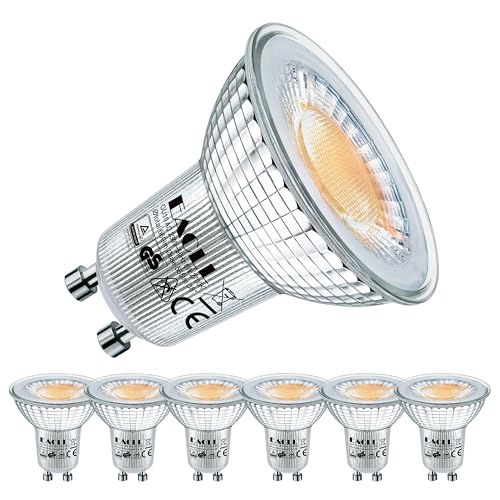 EACLL GU10 LED Warmweiss 6 Watt Ersetzt 75W Halogen Leuchtmittel 6er-Pack 565 Lumen 2700 Kelvin Birnen AC 230V Flimmerfrei Strahler Abstrahlwinkel 38 Grad Spot Nicht Dimmbar Reflektor Lampen
