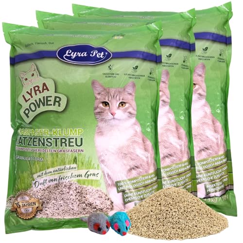  3x 10 Liter Grasfaser Klump 2 Mäuse Natürliche biologisch abbaubare Klumpstreu 500% Saugkraft Für empfindliche Katzen Staubarm für eine