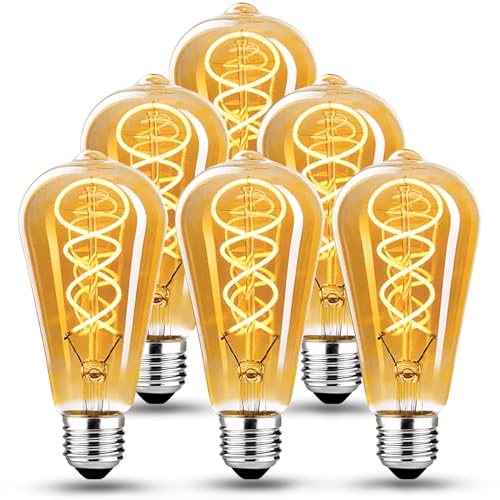 Edison Vintage Glühbirne E27 E27 LED Vintage Dimmbar 4W Retro LED Lampe Warmweiß Edison Glühbirne E27 Vintage Ideal für Nostalgie und Retro Beleuchtung im Haus Caf Bar - 6 Stück ST64 - SLX