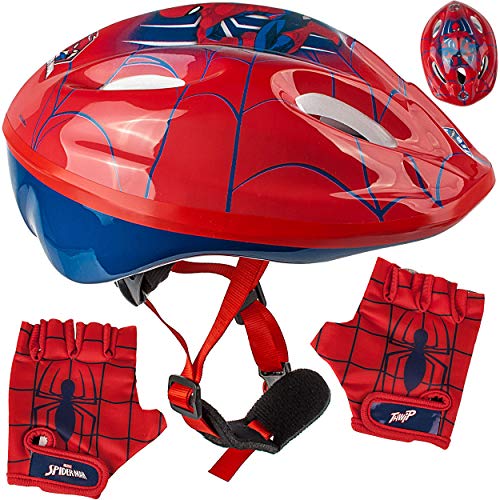 alles-meine.de GmbH Set Kinderhelm Fahrradhelm Fahrradhandschuhe Spyderman - Gr. 52-56 - Circa 3 bis 15 Jahre - Größen verstellbar mitwachsend - TÜV geprüft - Helm -..