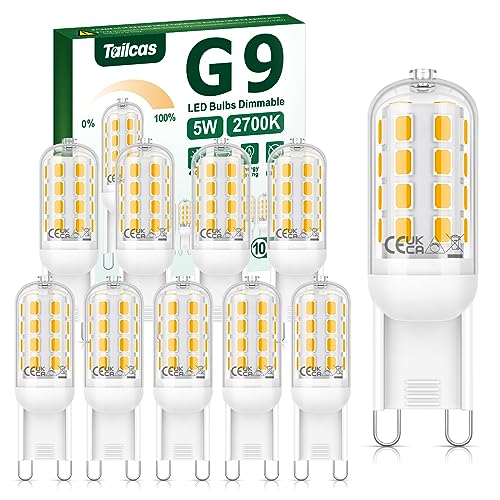 Tailcas G9 LED Dimmbar Warmweiß 2700K G9 LED 10er Pack 5W G9 LED Lampe Ersetzt 40W Halogen Lampe 450LM Kein Flackern Leuchtmittel G9 LED 360 Abstrahlwinkel G9 Birne Enegiesparende AC 220-240V