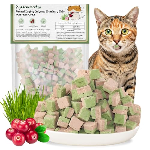 Gefriergetrocknete Katzengras Snack mit Katzengras Cranberry Katzenleckerlis Zahnpflege Leckerli zur Reduzierung von Haarballen und Unterstützung der Harnwege Cat Grass Stick 60g Cranberry