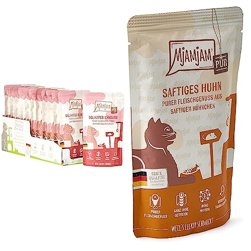 MjAMjAM 1111312 - purer Fleischgenuss - zartes Känguru pur 12er Pack 12 x 125 g - Premium Nassfutter für Katzen - Quetschie - saftiges Hühnchen pur 12er Pack 12 x 125 g