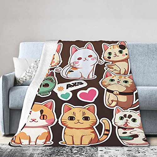 NEI-WAI Liebende Katzen Plüschdecke - Charmantes Katzenmuster ideal zum Kuscheln im Wohn- Schlafzimmer über Sofa drapieren für gemütliche Momente tolle Geschenkwahl 100X76CM