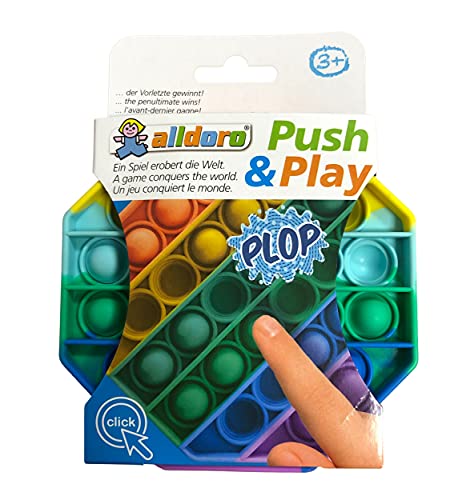 alldoro 63065 - Push Play Silikon Fidget Spielzeug ca. 12 cm achteckig Pop it Anti Stress Fingerspielzeug Bubble Push für Stressabbau Geschicklichkeitsspiel für Kinder und Erwachsene Regenbogen