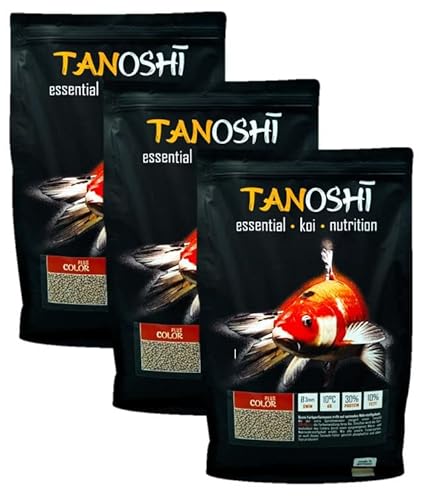 Tanoshi Koifutter - Color Plus - 3mm 15 kg Schwimmendes Hauptfutter für Intensive Farbentwicklung Dank Spirulina mit natürlichem Astaxanthin ab 10 C